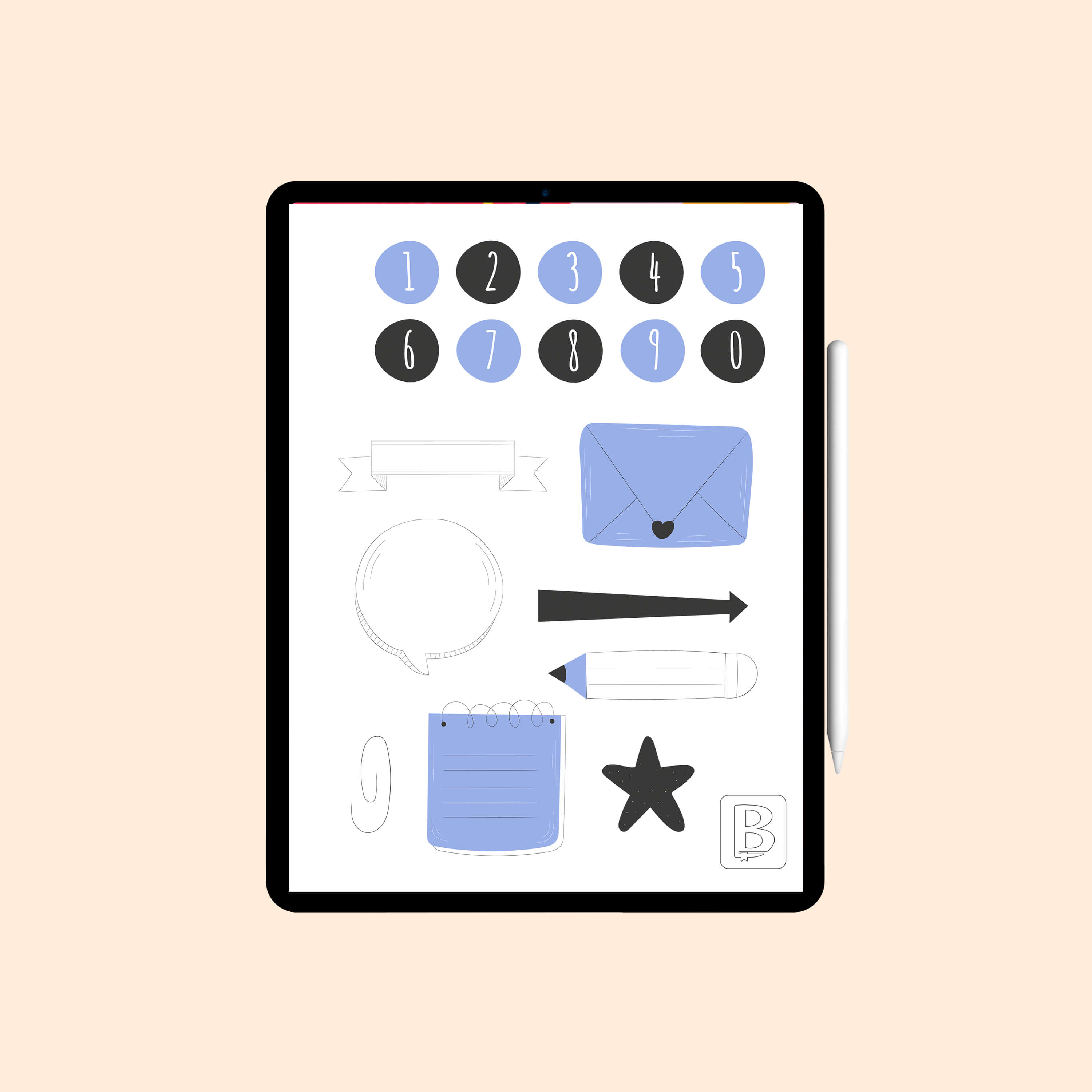 Pack Adesivos Digitais "Blue Bullet Journal Elements"